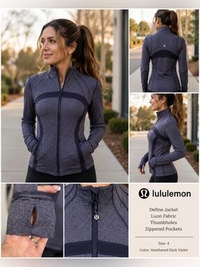 Lululemon Define Jacket Heathered Purple Luon Thumbholes Size 4